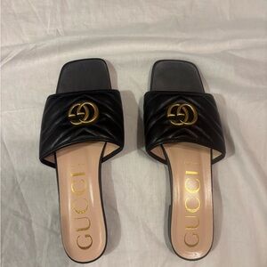 Gucci Black and Gold Slide Sandals